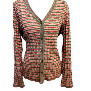 St. John Womens Wool Cardigan Knit Striped Sweater Luxury Designer Buttons S